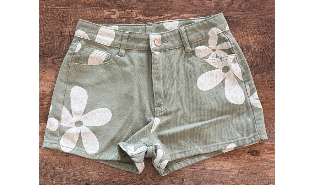 Green denim shorts with white floral print 100% Cotton SM